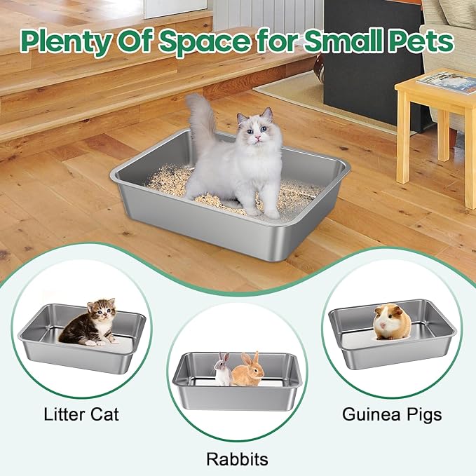 Stainless Steel Cat Litter Box, Metal 6inch High Sided Cat Litter Pan, Indoor Litter Tray, Large Cat Litter Box, Pet Toilet Supplies for Cats, Rabbits, Easy Clean, Non Stick, No Smell (L)