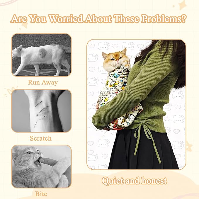 27.6x27.6 Cat Wrap for Cutting Nails, Cat Grooming Wrap with Pet Hair Removal Glove, Cats Restraint for Nail Clipping Ear Cleaning Teeth Brushing