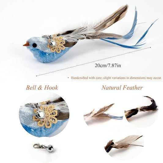 6 PCS Realistic Bird Cat Wand Attachment Toys–Handcrafted Feather Toys for Interactive Indoor Play–Engaging Cat Accessories Ideal for Wands Toy Refill & Home Décor