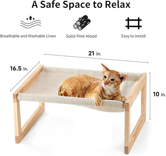 FUKUMARU Dog Bed, Large Breathable Cat Bed, Wooden Cat Hammock for Outdoor, 21 X 16.5 Inch Elevated Pet Furniture Suitable for Kitty, Puppy, Rabbit, Bunny and Small Animal
