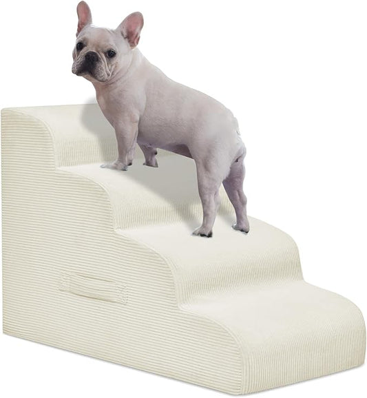 Dog Steps for Small Dogs, 4-Step Dog Ramp and Stairs for High Beds and Sofa, Non-Slip Pet Stairs for Small Dogs and Cats, Removable and Easy to Clean Pet Stairs, Beige