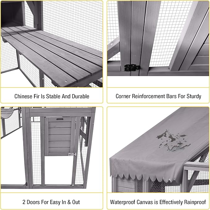 Aivituvin Catio for Multiple Cats, Large 56.54ft² Outdoor Enclosure, Weatherproof w/ 2 Bridges, 7 Trails, 2 Houses, Grey