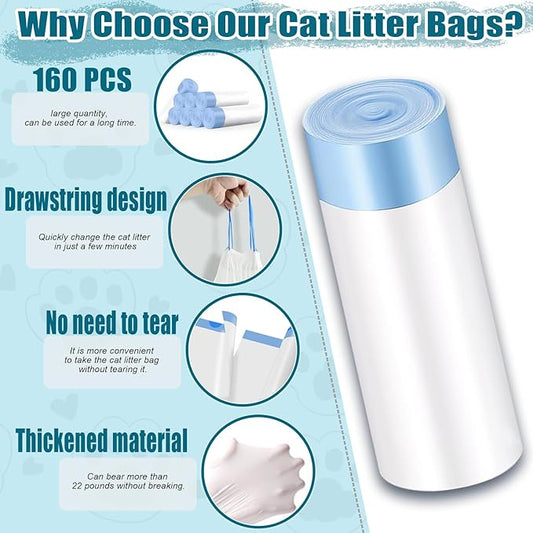 160 Pack Cat Litter Bags Compatible with Litter Robot 3 & 4 – Self Cleaning Automatic Litter Box, 25 x16 inch (10-12 Gallons)