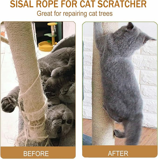 Sisal Rope for Cat Scratcher,Rope for Cat Scratch Post 1/4in 164Ft Jute Twine for Scratching Post Repairing, Recovering or DIY