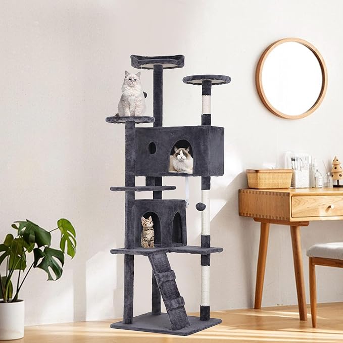 BestPet 70in Cat Tree Tower for Indoor Cats,Multi-Level Cat Furniture Activity Center with Cat Scratching Posts Stand House Cat Condo with Funny Toys for Kittens Pet Play House,Ashy