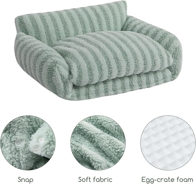 Hollypet Cat Bed Fluffy Plush Mutifuctional Double-Layer Soft Pet Couch Orthopedic Sofa Nest Beds for Small Cats and Dogs, Light Green (21x15x8 inch)