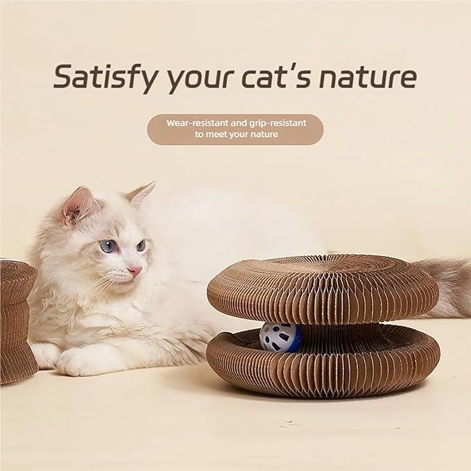PurrPlex Magic Organ, PurrPlex Cat, Magic Organ Cat Scratch Board Foldable Cats Accordion, Flexible Cats Scratcher, Cardboard Scratchers for Indoor Cats with Interactive Bell Ball (3Pcs)