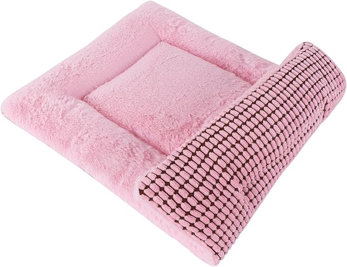 Reversible Dog Bed Mat with Plush and Corn Velvet,Soft Warm Pet Cushion, Dual Purpose Washable Sleeping Mattress Bed for Small Medium Large Dog and Cat XB004 (18 * 13", Pink)