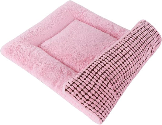 Reversible Dog Bed Mat with Plush and Corn Velvet,Soft Warm Pet Cushion, Dual Purpose Washable Sleeping Mattress Bed for Small Medium Large Dog and Cat XB004 (42"x28", Pink)