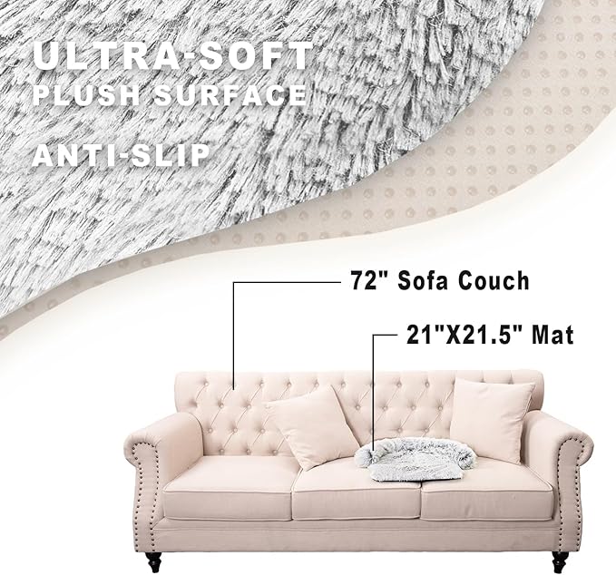 Calming Dogs/Cats Bed Mats, Dog Pad Washable Removable Couch Cover, Plush Long Fur Mat for Pets, Waterproof Lining, Perfect for Small, Medium and Large Dogs and Cats (Light Gray, 21"x21")