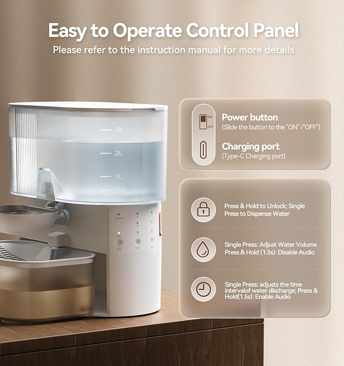 Wireless Cat Water Fountain No Filters, Wastewater Separation, FEELNEEDY Stainless Steel Bowl, 3.5L Pet Water Fountain for Cats & Dogs Dispenser, White