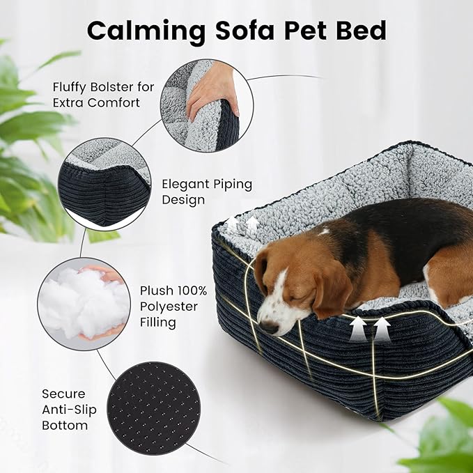 Miguel Washable Dog & Cat Bed with Removable Cushion for Medium & Small Dogs, Easy to Wash Pet Sofa Bed with Side Bolster, Anti-Slip Bottom, Black, 30 Inch