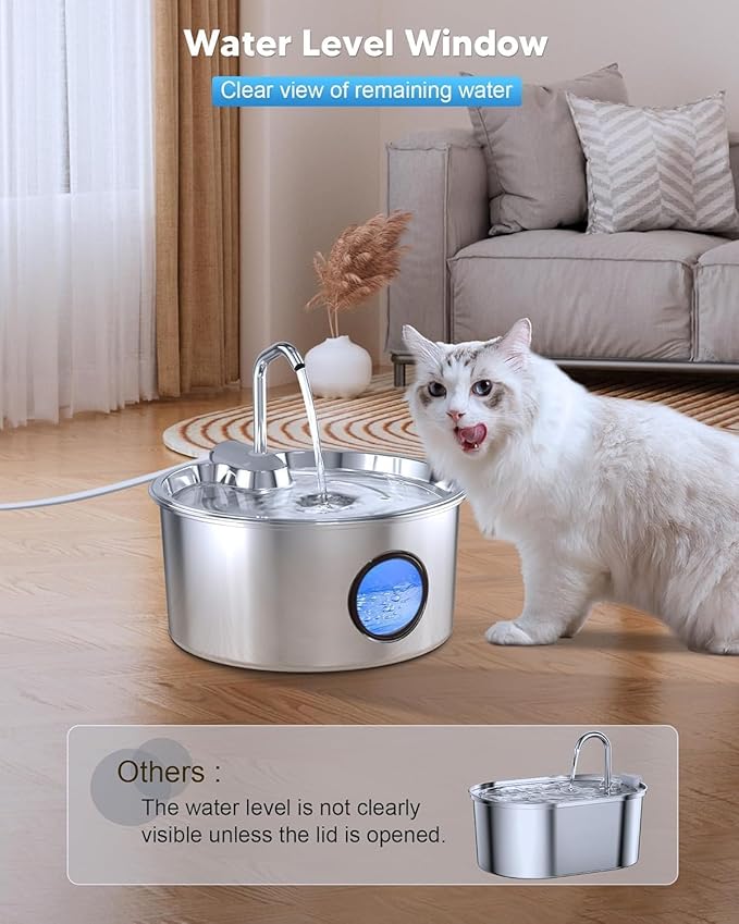 Cat Water Fountain Stainless Steel - 108oz/3.2L Automatic Cat Water Fountain for Drinking with 3PCS Filters, Metal Pet Water Fountain Water Dispenser for Cats, Dogs, Multiple Pets
