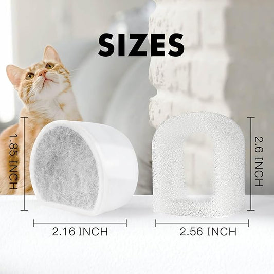 8 Pack Cat Water Fountain Filters Replacement, 4 Carbon Filters and 4 Foam Sponge Pre-Filter Fit for Multiple Ceramic and Stainless Steel Pet Fountains