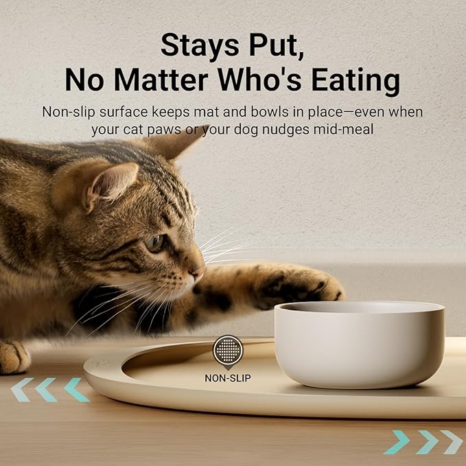 DownyPaws Dog Food Mats for Floors Waterproof, BPA Free Silcone Dog Bowl Mat, Non-Slip Pet Feeding Mat with High Raised Edge, Cat Placemat for Messy Drinkers, 24"×17", Almond
