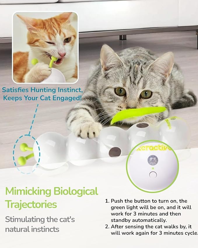 Interactive Caterpillar Cat Toy, Motion Sensor, Simulation of Biological Trajectory, ABS, USB Rechargeable, Stable Suction Cup, Cat Feather Toys for Indoor Cats, Caterpillar Smart Toy with 2 Tails