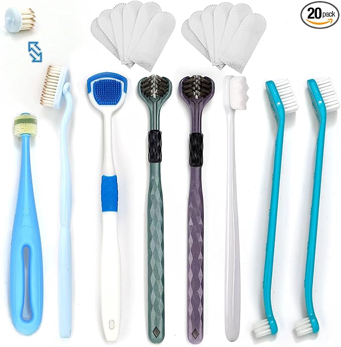 Dog Toothbrush Kit, 360-Degree Finger Three-Sided Design, Replaceable Tooth Brush Heads,Easy Teeth Cleaning & Dental Care, 20Pack