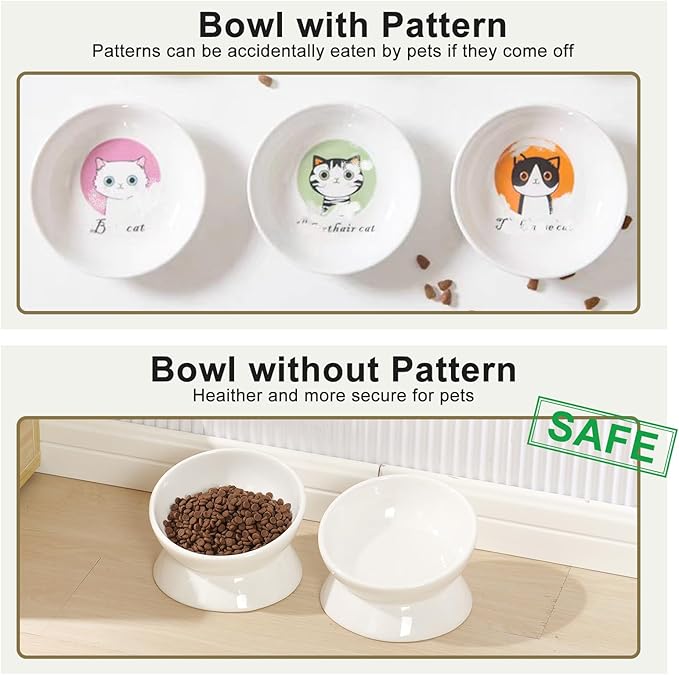 YauYik Cat Bowl Elevated Tilted - Ceramic Raised Cat Food Bowl for Cats and Small Dogs - 6 Inches Stress Free Whisker Friendly Pet Dish, Anti Vomit & Reduce Neck Burden Feeding, White, 10 Oz