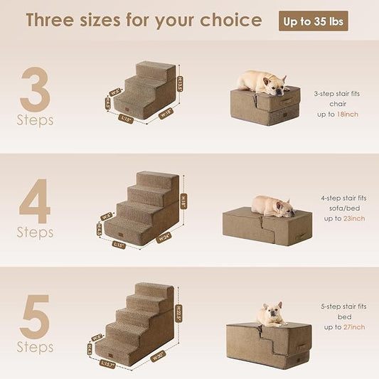EHEYCIGA Dog Stairs for Small Dogs 13.5" H, 3-Step Dog Steps for Couch Sofa and Chair, Pet Steps for Medium Cats, Non-Slip Balanced Pet Ramp Indoor, Camel