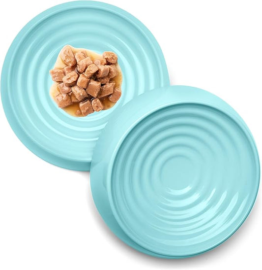 CatGuru Cat Bowls, Whisker Friendly Cat Food Bowl for Indoor Cats, Reliefs Whisker Fatigue, Wide Pet Bowl, Non Slip Pet Feeding Plate, Shallow Kitten Dish (Set of 2 Bowls, Aruba)