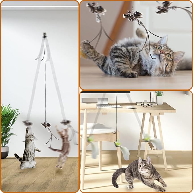 Cat Toys Indoor Hanging Door Retractable Flying Da Bird Cat Toy for Kitten Fun Exercise Interactive String Feather Cat Toys for Hunting Chase (Yellow Silk Finch)