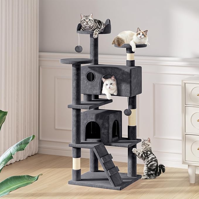 MoNiBloom 54 Inch Cat Tree Tower for Indoor Cats Large Adults, Cat Tower with Scratching Post, Multi-Level Furniture Activity Center with Cat Condo Pet Play House, Smoky Grey