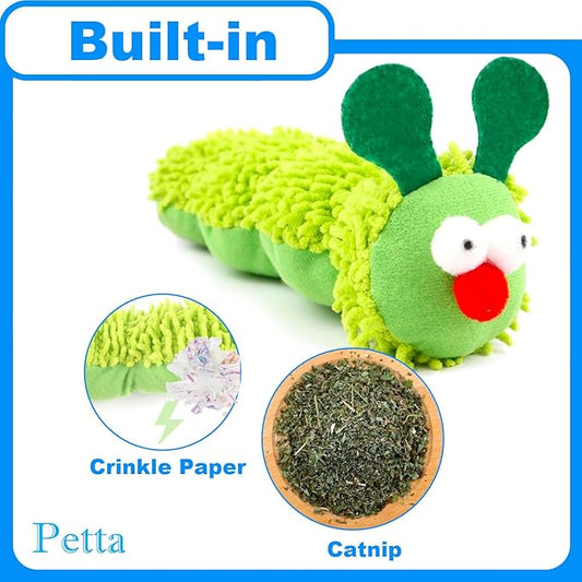 Big Green Caterpillar Cat Toys, Catnip Toy with Crinkle Gall Fruit for Interactive Cat, 3Pcs