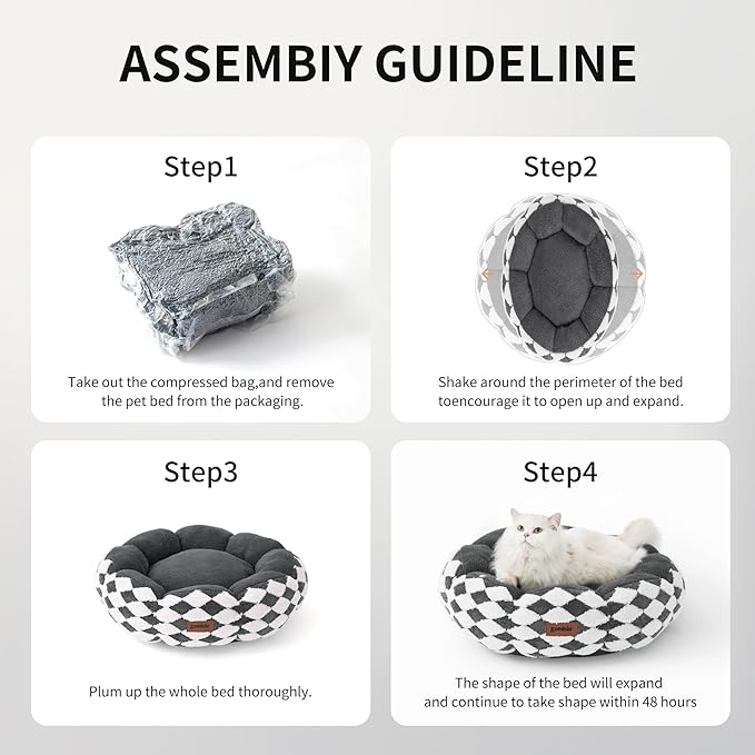 Large Cat Beds for Indoor Cat, Donut Dog Beds for Small Dog, Round Plush Puppy Bed for Kitten,Anti-Slip Bottom, Grey