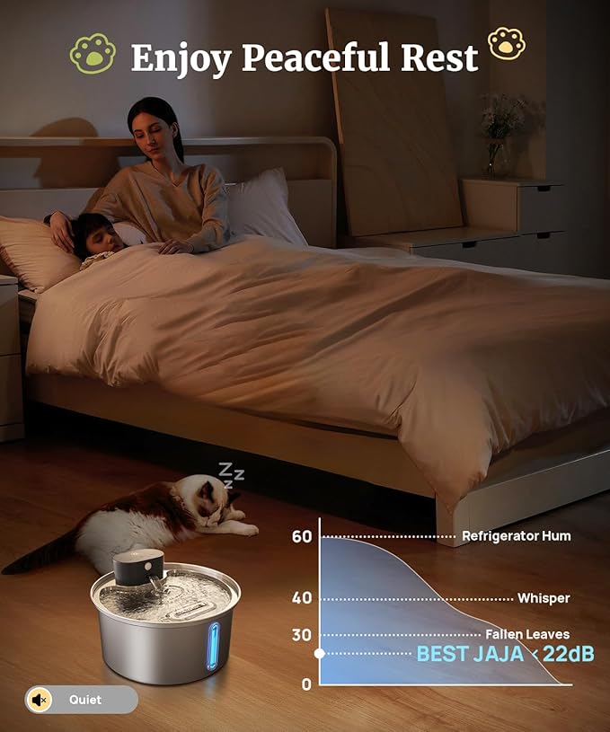 Wireless Cat Water Fountain Stainless Steel, 2025 Upgraded New Sensor - 3 Work Modes, 6000mAh Battery Operated Cat Water Fountain Cordless, Pet Water Dispenser for Cats Dogs Indoor - 108oz/3.2L