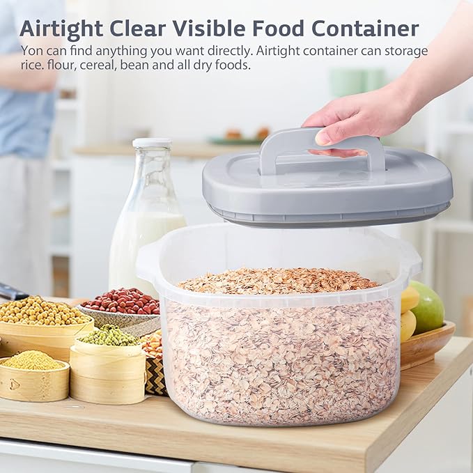 Rice Cereal Storage Container, 10 Lb BPA Free Airtight Plastic Food Storage Containers with Easy Lock Lids and Measuring Cup, Dry Food, Pasta, Flour and Sugar Kitchen Storage Containers