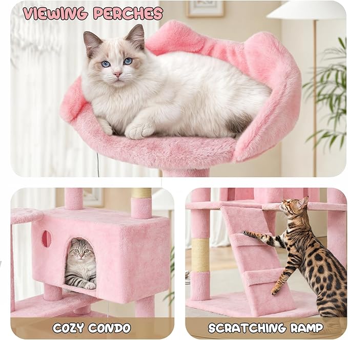 MoNiBloom Cat Tree, 70 Inch Cat Tree Tower with 2 Condo, Tall Cat Tower with Scratching Post, Cat Climbing Tower, Cat Tree for Indoor Cats, Soft Pink