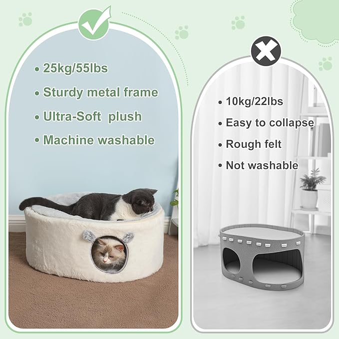 Sunhoo Elevated Cat Beds for Indoor Cats Enclosed House Hideaway Raised Kitty Hammock Large with Washable Cover Kitten Cave Pet Hut Puppy Condo Cubby Plush Cushion Easy Assembly 23.6 * 17.7 * 10.6in
