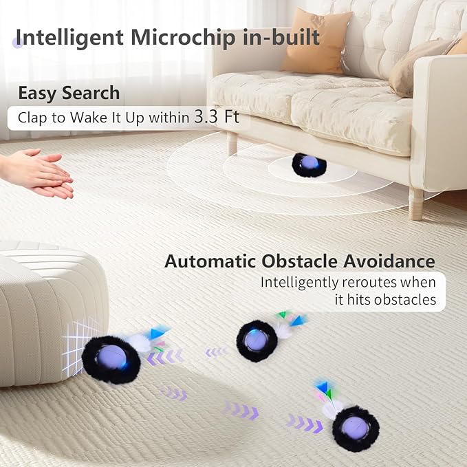 ORSDA Cat Toys, Interactive Activated Moving Ball in 7 Holes Mat, Automatic Fast Rolling Ball, Hide and Seek Toys for Indoor Cats, Exercise Kicker Mouse Catching Game