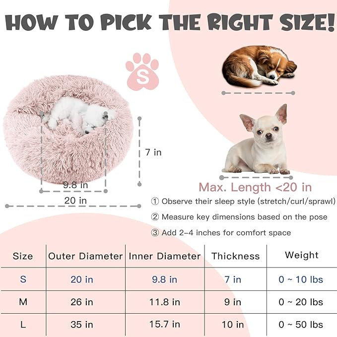 Himax Dog Beds for Small Dogs, Donut Dogs Beds with Blanket Attached, Calming Dog Bed Washable (20"/26"/35") Beige