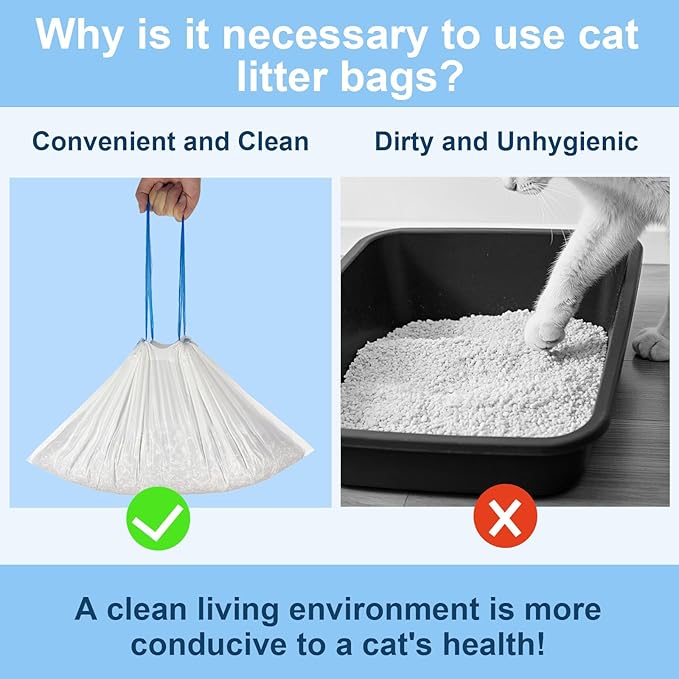 40 Count 21.6" x 11.8" Cat Litter Box Liners for Self-Cleaning Cat Litter Box, Replacement Automatic Litter Box Liners, 2 Rolls Drawstring Trash Bags for Robot, Extra Thick,(2 Packs/40 Counts)