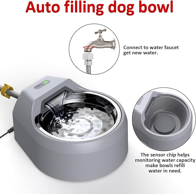 Dog Water Fountain Auto Filling Dog Water Dispenser Connect Water Supply, USB Supply Auto Replenish Water Dog Bowl