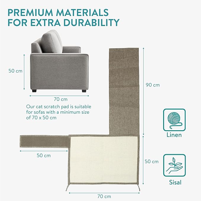 Navaris Cat Scratch Mat Sofa Protector - Natural Sisal Furniture Protector Scratching Pad for Cats - Scratch Carpet for Couch, Sofa, Chair
