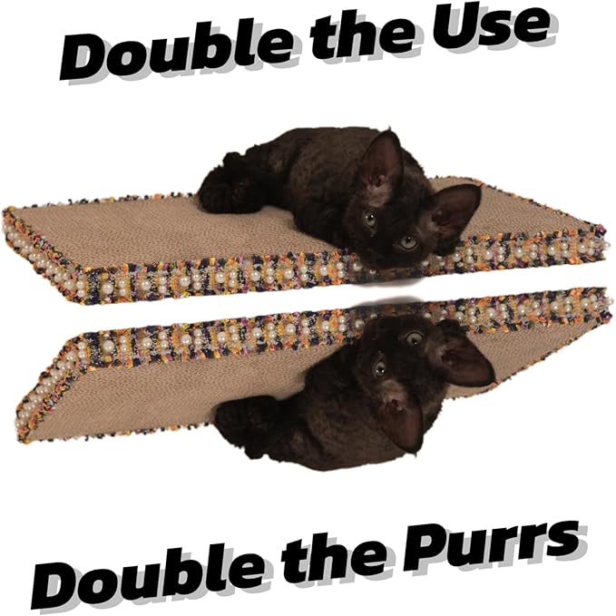 Navy Blue Cat Scratch Pad, Stylish Boho Lace with Pearl Large Cardboard Cat Scratcher, Cat Scratchers for Indoor Cats, Durable Cat Scratching Board, Horizontal Scratch Pad for Cats