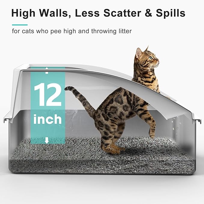 2 Pack Stainless Steel Litter Box | XL Enclosed Cat Litter Boxes with Lid for Big Cats and Multi-Cats | High Sided, Anti-Urine Leakage | Non-Stick Bottom(Silver Gray)
