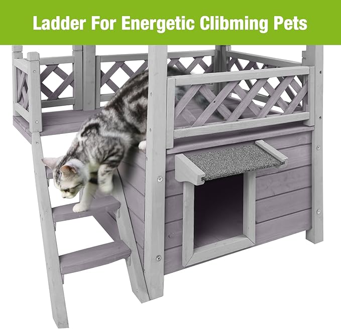 GUTINNEEN Cat House Outdoor Weatheproof Feral Cat Shelter Wooden Cat Condos for Winter Large Balcony(AIR09)