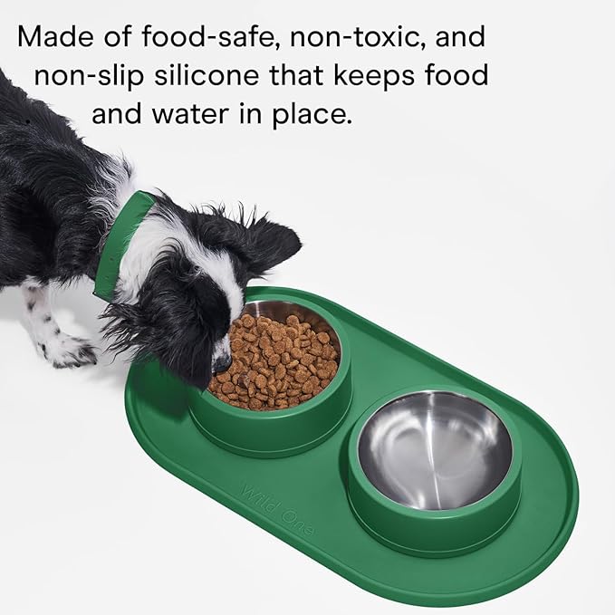 Wild One - Dog & Cat Placemat for Food & Water - Silicone, Non-Slip, Non-Toxic - Great for Travel - Standard (Black)