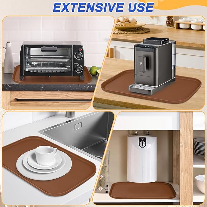 Silicone Pet Feeding Mat with Raised Edge for Food and Water, Dog Bowl Mats, Cat Bowls Placemat with High Lip for Floor Waterproof, Rubber Tray for Cats and Dogs 22 x 14 x0.8 Brown