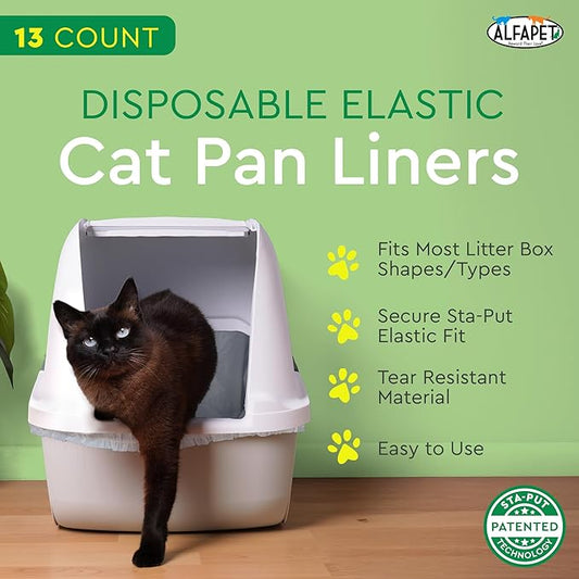 Alfapet Elastic Cat Litter Box Liners - Super Jumbo 13 Count - Tear-Resistant Cat Litter Bags, Waterproof Kitty Litter Liners - Fits Litterbox Pan Sizes X-Giant, Jumbo 42" x 20" x 2 MIL 30 lb Capacity