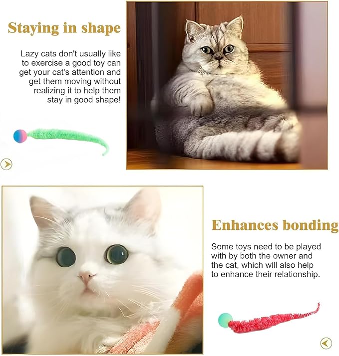 Bouncy Balls for Cats-5 Packs,Fuzzy Worm Cat Worm Toys with Fluorescent Ball,Magic Worm Bouncy Ball with Tail Cat Toy
