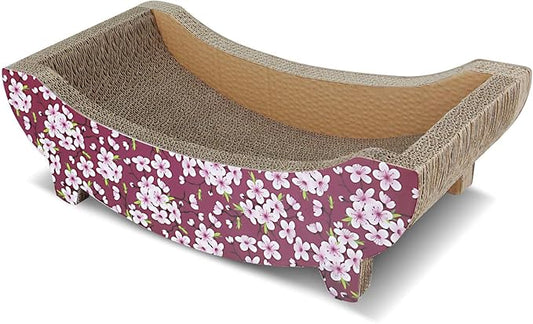 FluffyDream ScratchMe Cat Scratching Post Lounge Bed , Boat Shape Cat Scratcher Cardboard, Durable Recycle Board Pads Prevents Furniture Damage