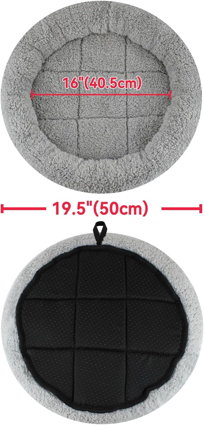 NAMSAN Round Cat Beds for Indoor Cats, 19.5 x 19.5 x 2 inch, Self Warm Pet Bed Pad with Pillow Around, Plush Cushion for Small Medium Dogs Large Cats, Antiskid Bottom, Grey
