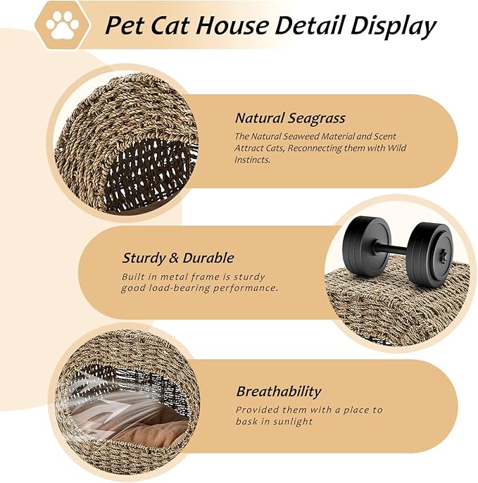 Cat House,Handwoven Cat Cave Pet Cube, Natural Cat Beds Indoor Kitten House with Double-Sided Soft Cushions, Pet Cat House for Multiple Cats, for Living Room Bedroom