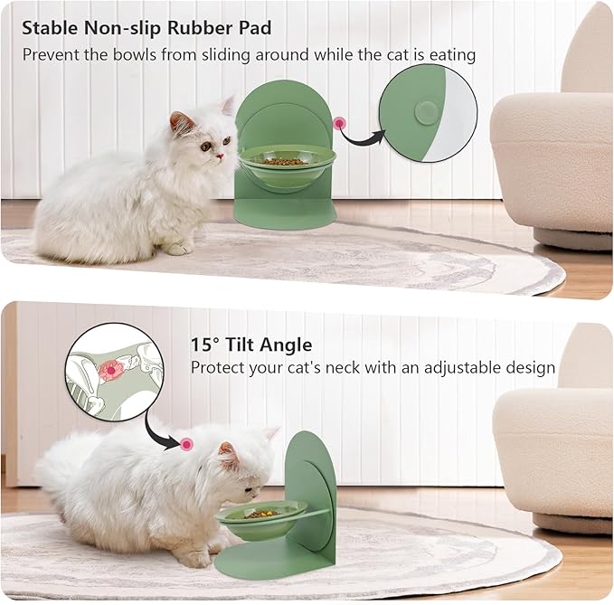 2-Pack Adjustable Cat Bowls with Magnetic Iron Stand & Ceramic Bowls – Dual Height & Angle Adjustable, Non-Slip Design for Comfortable Feeding