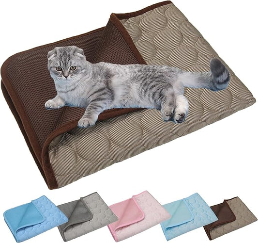 Kittra Cooling Mat for Cats Dogs, 3 Layer System Instant Cool Non Slip Kittra Pad, Washable Cooling Bed for Cats, Protect Your Cat from Silent Heat Danger (Brown,S: 20" x 15.7")