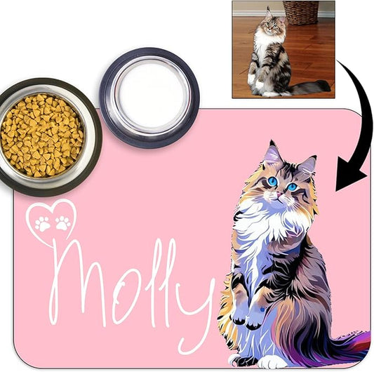 Personalized Dog Cat Feeding Mat Custom Pet Food Mat Waterproof Non-Slip Customized Puppy Name Photo Placemat Dish Rug Floor Protector Gifts for Pets Lover Pattern 5